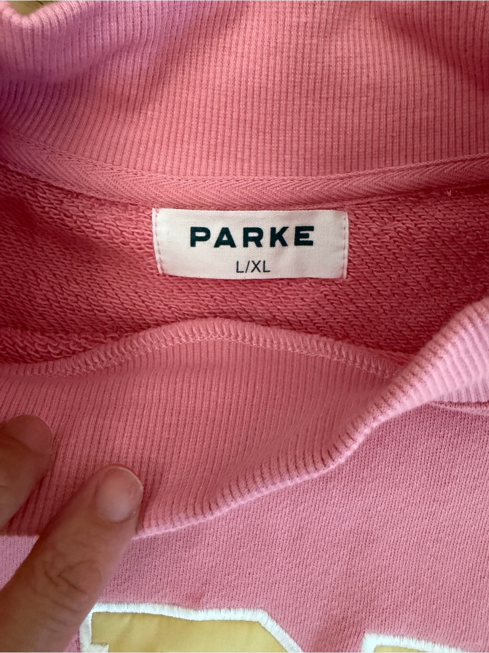 Parke Varsity Mockneck Pink Sweatshirt with Yellow Branding 💖 NWT + AUTHENTIC - Picture 3 of 5